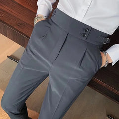 Threebooy Men's Luxury Button-down Draped Baggy Suit Pants Casual Solid Color Straight Premium Elegant Dress Pants New Spring