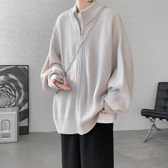 Threebooy Spring Cardigan Coat Mens Knitted Sweater Stand Collar Loose Fit Big Tall Plus Size Solid Color Casual Outwear Fashion