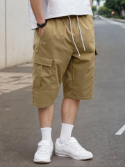 Threebooy plus Size Men's Workwear Capri Pants Casual Street Style Suitable for Daily Outings