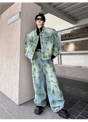 Threebooy Men's Graffiti Edge Denim 2-Piece Set