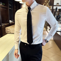 Threebooy Clothing New Fashion Cotton Long Sleeve Shirt Solid Regular Fit Male Social Casual Business White Black Dress Shirts 3XL
