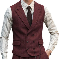 Threebooy Men Vest Brown Suede Leather Gentleman Business Waistcoat Vintage Regular Slim Business Banquet Men Suit Vest