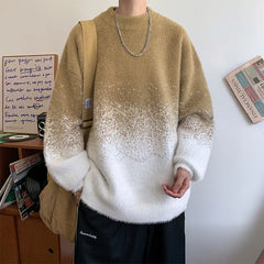 Threebooy New Popular Plush Gradient Sweater Autumn Winter High Street Casual Round Neck Knitted Sweater Men's Soft Lazy Pullover 4 Colors