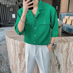 Threebooy British Style Men Summer Plaid Casual With Half Sleeve Shirts/Male Slim Fit V-Neck Business Shirts Camisas Hombre S-3XL