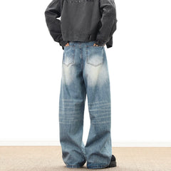 Threebooy American Style Vintage Casual Wide-leg Mopping Jeans Men Loose Denim Trousers Neutral Jeans Streetwear Men Women Jeans Pants