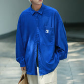 Threebooy Blue Minimalist Shirts For Men Korean Style Solid Long Sleeve Turn Down Collar Shirt Comfortable Blouses Casual Plus Size