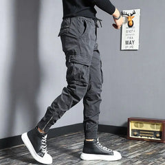 Threebooy Harem Cargo Pants for Men Y2k Multi Pocket Fashion Navy Slacks Casual Slim Stretch Loose Stacked Outdoor Hip Hop Trousers