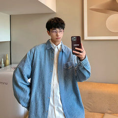 Threebooy Men's Metal Decoration Long Sleeves Denim Shirts Fashion Trend Blue Color Clothes Cowboy Shirts Camisa Masculina M-5XL