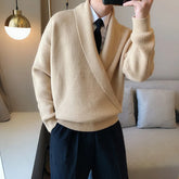 Threebooy Men's Clothing Light Luxury Knit V Neck Pullover Sweater Long Sleeve Korean Popular Clothes Leisure Streetwear Loose Knitwear
