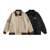 Threebooy American Vintage Solid Coat Badge Patchwork Work Jacket Men's Spring Autumn New Korean Style Fashionable Retro Flight Jacket