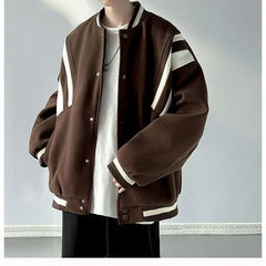 Threebooy Preppy Coat American Retro Contrasting Baseball Uniform Jacket Men's Autumn Winter Style Trendy Niche High-end O-neck Jacket