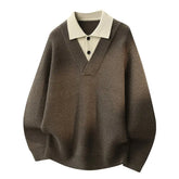 Two fake sweaters man 2025Autumen Winter Knitted pullover sweater men's Business casual warm new fashion Collared sweater