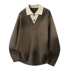 Two fake sweaters man 2025Autumen Winter Knitted pullover sweater men's Business casual warm new fashion Collared sweater