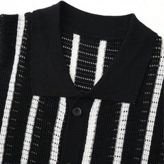 Threebooy New British Business Men Striped Polo Shirt Light Luxury Hollow Out Knit Short Sleeve T-shirts Loose Breathable Knitwear S-2XL