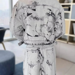 Threebooy Mens Denim Sets Y2k Tie-Dye Jacket Trousers Spring Streetwear Fashion Trends Youth Campus Performance Sets Men'S Clothing