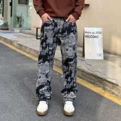 Threebooy New Retro Jeans Men Heavy Weight Thicken Fall & Winter mbroidery Pattern Personality Y2k Straight Leg Denim Pants