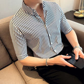 Threebooy Men's Shirt Fashion Casual Stripe Shirts Short Sleeve Shirts Slim Fit Spring Autumn Casual Quality Men Striped Shirt S-4XL