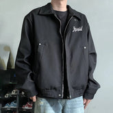 Threebooy Mens Streetwear Letter Embroidery Work Jacket Autumn Youth Campus Fashion Casual Versatile Couple Jacket Men'S Clothing
