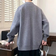 Threebooy Winter Korean Fashion Stand Collar Zipper Sweater Man Casual Loose Knitted Cardigan Streetwear Elegant Y2K Vintage Knit Jackets