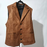 Threebooy Vest Men Casual Waistcoat Man Faux leather fashion leather Slim vest lapel classical Vintage gilet European style male