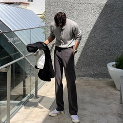 Threebooy New Korean Fashion Men Suit Pants Light Luxury Business All-match Straight Slim-fit Casual Trousers Premium Elegant Dress Pants