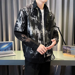 Threebooy Summer Fashion White Mesh Shirt Men Transparent Printing Casual Loose Long Sleeve Tops Streetwear Lapel Party Clubwear Tops