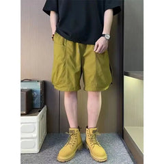 Threebooy Summer Men's Work Shorts Casual Versatile Loose Breathable Five-point Pants American Straight-leg Retro Simple Solid Color Pants
