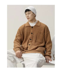 Threebooy Vintage Mens Sweaters Men Knitted Cardigans Autumn Fashion Solid Color Knit Jacket Long Sleeve Breasted Collar Sweater Coats