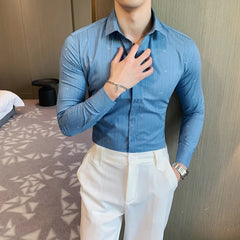 Threebooy Men's Luxury Shirts Wedding Dress Printing Long Sleeve Shirt Silk Tuxedo Shirt Men Mercerized Cotton Shirt Plus Size S-4XL