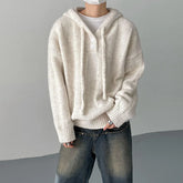 Threebooy New Korean Chic Men Hooded Sweater Light Luxury Vintage Knit Solid Color Pullover Trendy Loose High Quality Long Sleeve Hoodies