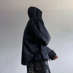Threebooy Mens Pu Leather Jacket Metal Buckle Hooded Pu Coat Fashion Streetwear Temperament Trend Casual Long-Sleeve Tops Men'S Clothing