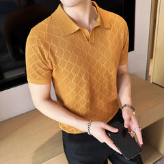 Threebooy Male Spring Slim Fit Knitting Polo Shirts British Style Men's Summer Casual Hollow Out Short Sleeves Polo Shirts S-3XL
