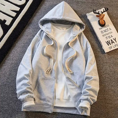 Threebooy Solid color hooded cardigan sweater men's spring and autumn new Japanese simple and versatile loose jacket
