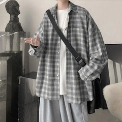 Threebooy Spring Autumn New Fashion Turn-down Collar Long Sleeve Plaid Blouse Men's Clothing Casual All-match Loose Button Trend Shirts