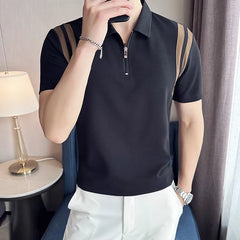 Threebooy Clothing New Light Luxury Casual Polo Shirt Men's Solid Color Texture Lapel Breathable Loose Leisure T-Shirt Summer S-4XL