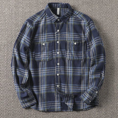 Threebooy Spring Autumn Heavyweight Pure Cotton Checkered Shirt Male Clothing Simple Versatile Men's Casual Long Sleeve Plaid Shirt Jacket