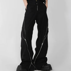 Threebooy Y2K Fashion Zipper Split Black Baggy Jeans Pants For Men Clothing Straight Wide Leg Korean Casual