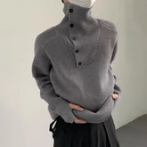 Threebooy Mens Sweater Striped High Collar Side Button Knit Sweater Streetwear Trend Fashion Youth Campus Long Sleeve Tops Men'S Clothing