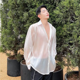 Threebooy New Summer Tops Handsome Fashionable Shirts Men's Long-sleeved Summer Tulle Tops Versatile Casual Sunscreen Aesthetic Academy