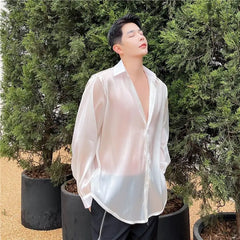 Threebooy New Summer Tops Handsome Fashionable Shirts Men's Long-sleeved Summer Tulle Tops Versatile Casual Sunscreen Aesthetic Academy