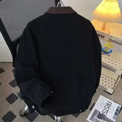 Threebooy Distressed Design Sensibility Men's Lapel Jacket New Vintage Washing Pilot Jacket Loose Fit Spring Autumn Season Aviation Theme