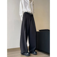 Threebooy Men Wide Leg Pants Solid Color Mopping pants Joggers Loose Pleated Casual Trousers Men Streetwear 2025 NEW Fashion Long Pants