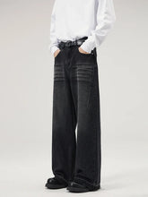 Threebooy New Men's Distressed Baggy Straight Jeans Fashion Raw Edge Wide Leg Trousers High Street Korean Denim Pants Male Trendy Brand