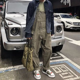 Threebooy Japanese Retro Loose Work Clothes Overalls Korean Jumpsuit High-end Men's Hip-hop Wide-leg Vintage Suspender Pants