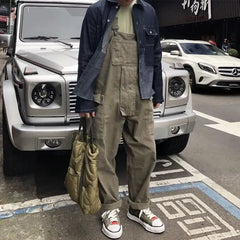 Threebooy Japanese Retro Loose Work Clothes Overalls Korean Jumpsuit High-end Men's Hip-hop Wide-leg Vintage Suspender Pants