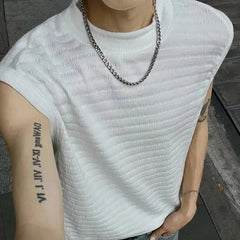 Threebooy Men's Fashion Trend Jacquard Design Sleeveless T-Shirt Summer American High Street Handsome Simple Y2k Waistcoat Vest Men