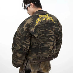 Threebooy Mens Niche Streetwear Camouflage Baseball Uniform Thickened Jacket Contrast Casual Perform Male Tops Fashion Men'S Clothing