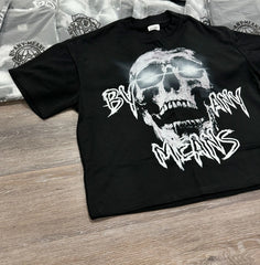 Threebooy Street Goth Punk Black Y2k T Shirt Harajuku Hip Hop Oversized Skull Pattern Printed T Shirts Casual Versatile Tops Streetwear