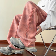 Threebooy New Spring Men's Casual pants Sweatpants Wide Leg Straight Loose Pants Korean Fashion Patchwork Knit Long Track Trousers
