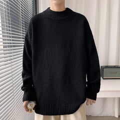 Threebooy New Korean Style Men Mock Neck Sweaters Fashion Slim Fit Pullover Mens Casual Knitwear Pullovers Male Solid Color Casual Sweater